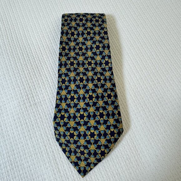 Hermes Paris Men’s 100% Silk Necktie Floral Abstract Print Made In France - Picture 1 of 7